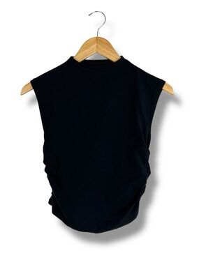 Athleta Muscle Top Black Sleeveless Ruched Sides Stretch Yoga Black XS